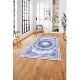 Napolihome Klasik Model Göbek Detaylı Baskılı Yıkanabilir Kaymaz Taban Yolluk Mutfak Salon Halısı,Mor 40 X 60