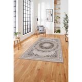Napolihome Klasik Model Göbek Detaylı Baskılı Yıkanabilir Kaymaz Taban Yolluk Mutfak Salon Halısı,Vizon 100 X 200