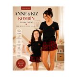 Nappyboo Anne Kız Kombinili Takımlanabilir Pijama Takımı Ekoseli Kiraz Detaylı ( Bir Takım Fiyatıdır)