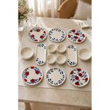 Nar 14 Parça 6 Kişilik Stackable Seramik Kahvaltı Takımı Nar Desenli Lüks Kahvaltılık Sunum Seti
