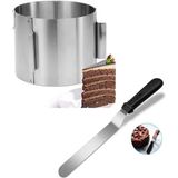 Nar Kalıp Narkalıp Yuvarlak Ayarlanabilir Kek Kalıbı ve Pasta Sıvama Spatulası 2 Li Derinlik 15 cm - Açık Gri
