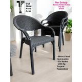 Nar Sokağı 4 Adet Bambu Rattan Kollu Sandalye Koltuk Siyah