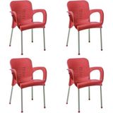 Nar Sokağı 4 Adet Metal Ayaklı Plastik Sandalye Koltuk Kırmızı