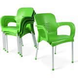 Nar Sokağı 4 Kişilik Metal Ayaklı Plastik Sandalye Koltuk Yeşil Uzun Ömürlü Dış Mekan