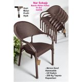 Nar Sokağı 6 Adet Bambu Rattan Kollu Sandalye Koltuk Kahve