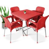 Nar Sokağı 80X80 Metal Ayaklı Bahçe Balkon Masa Takımı Kırmızı