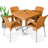 Nar Sokağı 80x80 Metal Ayaklı Bahçe Balkon Masa Takımı Teak