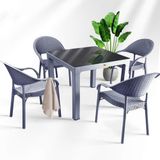 Nar Sokağı Bambu Antrasit 90X90 cm Camlı Rattan Bahçe Balkon Masa Takımı
