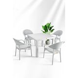 Nar Sokağı Bambu Beyaz 90X90 cm Camsız Rattan Bahçe Balkon Masa Takımı