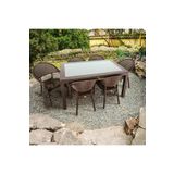 nar sokağı Bambu Kahve 90x150 Cm Camlı Rattan Bahçe Balkon Masa Takımı
