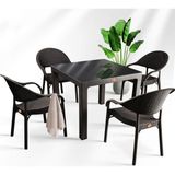 Nar Sokağı Bambu Kahve 90X90 cm Camlı Rattan Bahçe Balkon Masa Takımı - Kahverengi