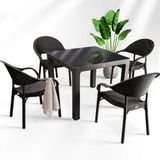 Nar Sokağı Bambu Kahve 90x90 Cm Camlı Rattan Bahçe Balkon Masa Takımı