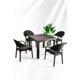 nar sokağı Bambu Kahve 90x90 Cm Camsız Rattan Bahçe Balkon Masa Takımı