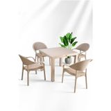 Nar Sokağı Bambu Kapiçino 90x90 Cm Camsız Rattan Bahçe Balkon Masa Takımı
