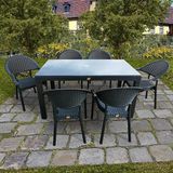 Nar Sokağı Bambu Siyah 90X150 cm Camlı Rattan Bahçe Balkon Masa Takımı