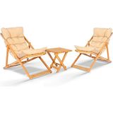 Nar Sokağı Flex 2'li Ahşap Minderli Bahçe, Balkon, Teras ve Plaj Katlanır Şezlong Set - Kare - 2Li