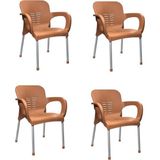 Nar Sokağı Teak 4 Adet Renkli 4 Kişilik Metal Ayaklı Plastik Sandalye Koltuk Dış Mekan Konforu