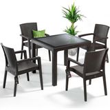 Nar Sokağı Zeugma Kahve 90X90 cm Camlı Rattan Bahçe Balkon Masa Takımı - Kahverengi