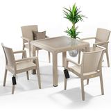 Nar Sokağı Zeugma Kapiçino 90X90 cm Camlı Rattan Bahçe Balkon Masa Takımı - Krem