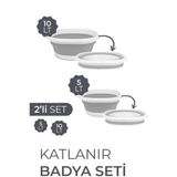 Nar Züccaciye 2'li Set Katlanır Badya Leğen Akordiyon Katlanabilir Badya Set 5 Lt ve 10 Lt