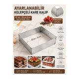 NAR ZÜCCACİYE Kare Ayarlanabilir 20-39 Arası Açılıp Kapanabilir Paslanmaz Çelik Pandispanya Kek Kalıbı
