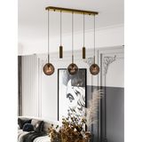Nara Eskitme Metal Gövdeli 5'li Modern Sıralı Sarkıt Avize- 2 Spot LED 3 Bal Cam Küre Avize - Eskitme - Bal Rengi