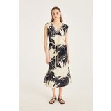 Naramaxx Desenli Maxi Boy Keten Elbise