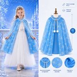 Nargo Kar Tanesi Desenli Mavi Elsa Pelerini - Astarlı Frozen Pelerini 85 cm