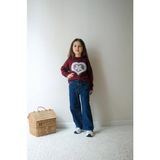 Narin Kids Bayramlık Detaylı Kot Pantolonlu Kız Çocuk Alt Üst Takımlar - Bordo - 3 - 4 Yaş