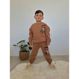 Narin Kids Çizgi Karakter Detaylı 3 Ip Şardonlu Kışlık Erkek Çocuk Alt Üst Takım - Kahverengi - 4 - 5 Yaş