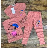 Narin Kids Peanut Detaylı Yazlık Kız Çocuk Taytlı Alt Üst Takım - Pudra - 3 - 4 Yaş