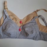 Nariya Kadın Büyük Beden Pamuklu 2'li 2 Adet D Cup Sütyen Penye Toparlayıcı Sütyen Günlük Rahat Iç Giyim - 120 - Gri - Ten