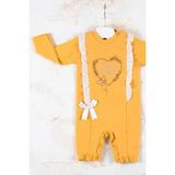 Narnuga Love Kalp Nakışlı % 100 Pamuk Kız Bebek Tulumu - Sarı