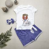 Narnuga Miraylife 1-2-3 Yaş Bisikletli Kız Baskılı Bandanalı Kot Desenli Şort Kısa Kollu Tişört 3lü Kız Bebek Takımı - 2 Yaş - Mavi
