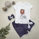 Narnuga Miraylife 1-2-3 Yaş Bisikletli Kız Baskılı Bandanalı Kot Desenli Şort Kısa Kollu Tişört 3lü Kız Bebek Takımı - Lacivert