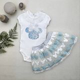 Narnuga Miraylife 1-2-3 Yaş Payetli Mickey Nakışlı Kısa Kollu Brode Etekli 2li Kız Bebek Takımı - 2 Yaş - Turkuaz