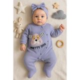 Narnuga Pretty Dog Nakışlı Bandanalı % 100 Pamuk Kız Bebek Tulumu - Lila