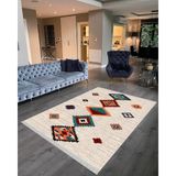 NarStore Home Decoser 2044 Krem Otantik Şönil Desen Pamuk Tabanlı Kaymaz Yıkanabilir Halı Kilim - Krem Rengi - 120 x 180 cm