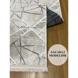 NarStore Home Dinar Mila Taş Gri Kaymaz Taban Yıkanabilir Kesme Yolluk Halı Modern Desen - 80 x 650 cm - Gri - Krem