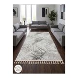 NaRStore Home Dinar Mila Taş Gri Pon Pon Örgü Saçaklı Yıkanabilir Kaymaz Yolluk Halı Modern Desen