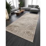 NarStore Home Dinar Osso Krem Vizon Saçaklı Kabartmalı Yıkanabilir Kesme Yolluk Halı - 200 x 450 cm