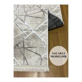 NaRStore Home Dinar Saçaklı Mila Taş Gri Kaymaz Taban Yıkanabilir Kesme Yolluk Halı Modern Desen