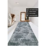 NarStore Home Iskandinav Desen Gri Kaymaz Taban Yıkanabilir Kesme Yolluk Halı - Gri - Siyah - Hardal - 120 x 560 cm