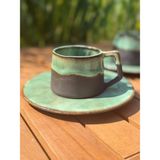N'Art El Yapımı Stoneware Modern Espresso ve Türk Kahvesi Fincanı - Yeşil & Antrasit 100 ml - Renk