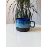 N'Art El Yapımı Stoneware Seramik Kupa - Deniz Mavisi & Siyah Çamur Kahve Fincanı 220 M - Siyah - Mavi - Yeşil