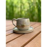 N'Art El Yapımı Stoneware Türk Kahvesi/espresso Fincanı - Gerçek Altın Kalp Dekorlu 100 ml - 1 Adet - Krem - Bej