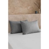 Nart Home 2'li Pamuk Saten Çizgili Yastık Kılıfı Seti - 83 Tel (210 TC) Antrasit 50x70