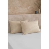 Nart Home 2'li Pamuk Saten Çizgili Yastık Kılıfı Seti - 83 Tel (210 TC) Bej 50x70