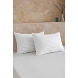 Nart Home 2'li Pamuk Saten Çizgili Yastık Kılıfı Seti - 83 Tel (210 TC) Beyaz 50x70