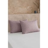 Nart Home 2'li Pamuk Saten Çizgili Yastık Kılıfı Seti - 83 Tel (210 TC) Mürdüm 50x70